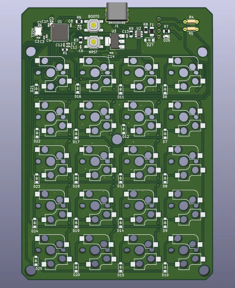 Render of a green PCB with circuitry