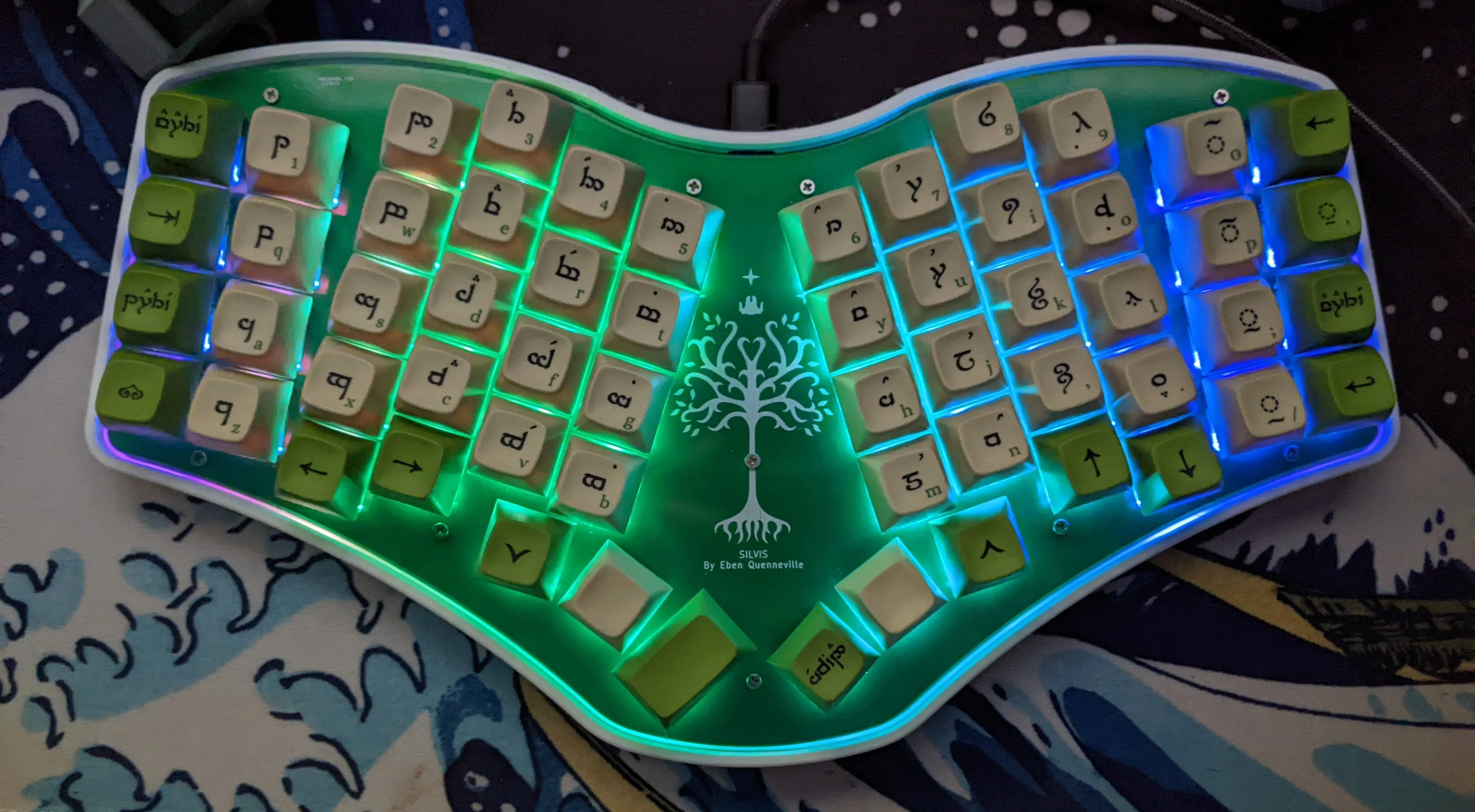 54-key keyboard with colorful RGB from a top-down perspective